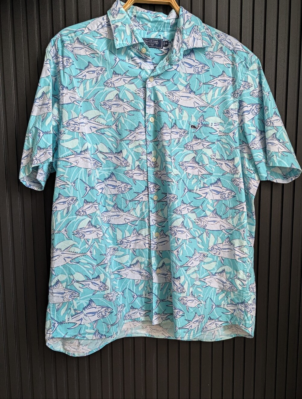 Vineyard Vines Light Blue Tropical Fish Print Short-Sleeve Button Shirt XL